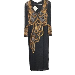 NWT Exotic Creations Black Beaded Maxi Gown Size 14